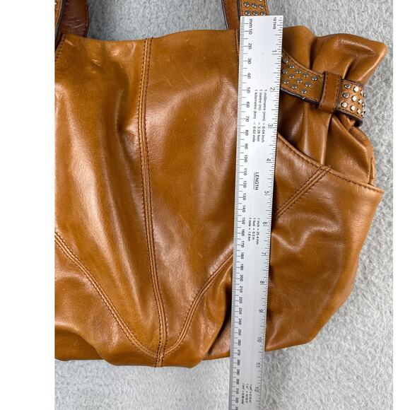 B Makowski Women's Vintage Silver Studded Purse Handbag Cognac Soft Leather - Picture 4 of 10